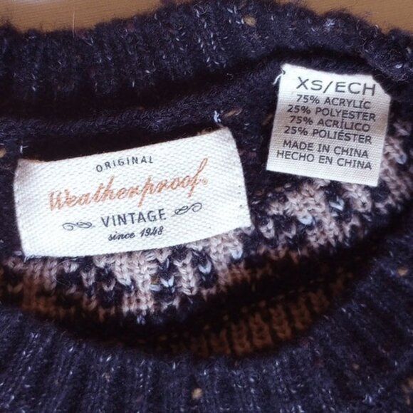 Original Weatherproof Faire Isle Crew Neck Sweater XS Black Cream Gray - Picture 3 of 4